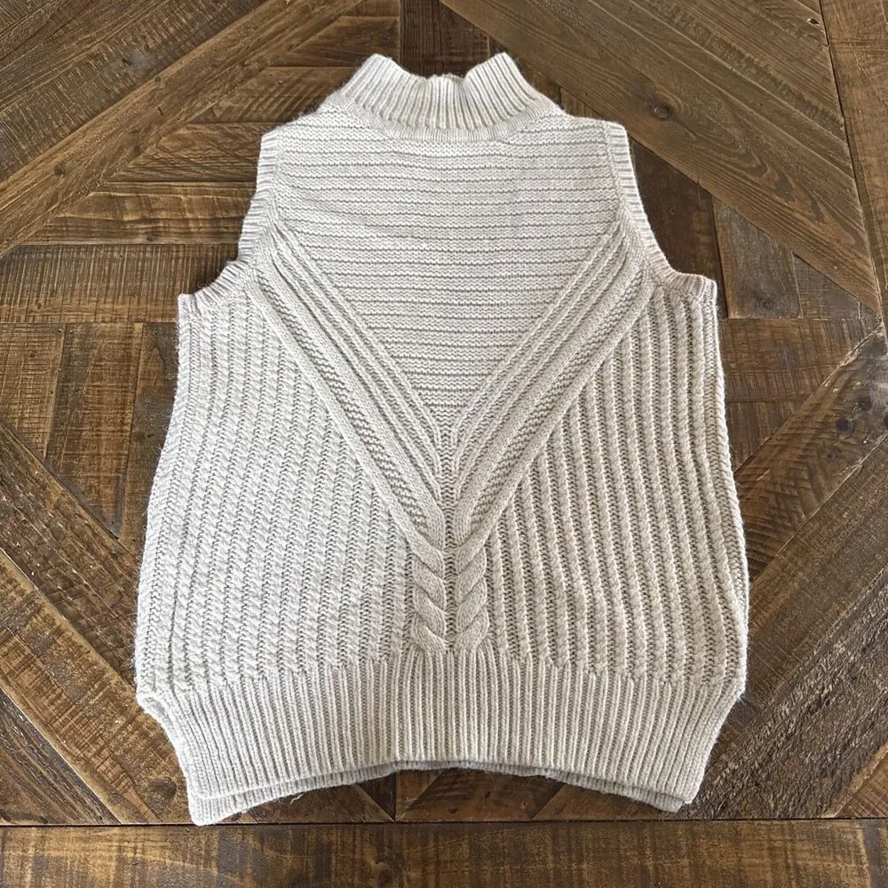 ASOS Sweater Vest Womens Size 8 Cream Knit Turtleneck Preppy Casual Top